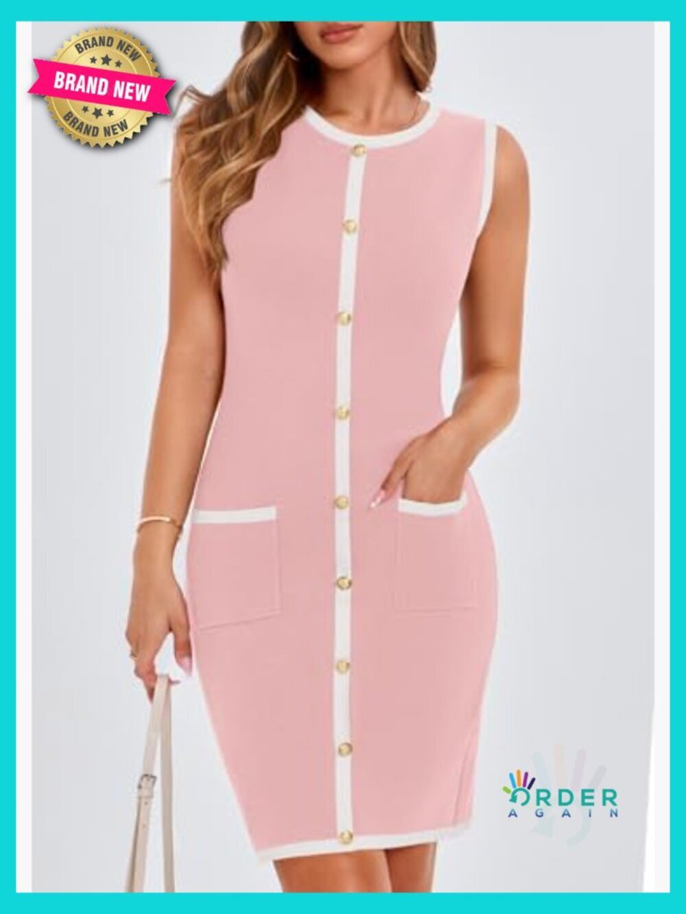 Women's Bodycon Knit Dress Crew Neck Sleeveless Work Business Casual Cocktail - Picture 3 of 7